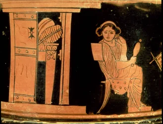 Attic röd figur pyxis föreställande en brud, 500-talet f.Kr. (keramik)